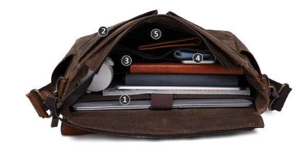 Latest Style Handmade Canvas Leather Briefcase Vintage Crazy Horse Messenger Bag Crossbody Shoulder Bag Laptop Bag W1808