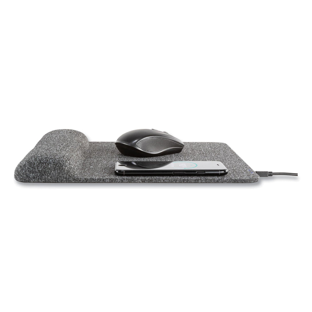 Allsop Powertrack Plush Wireless Charging Mouse Pad with Wrist Rest, 11.8 x 11.6, Gray