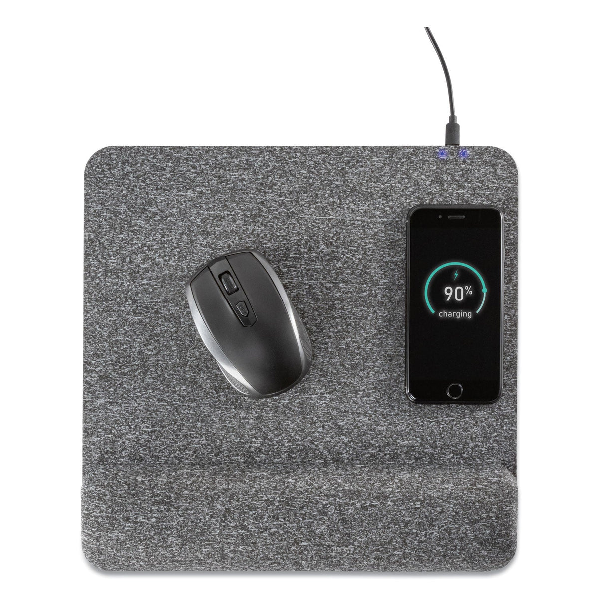 Allsop Powertrack Plush Wireless Charging Mouse Pad with Wrist Rest, 11.8 x 11.6, Gray