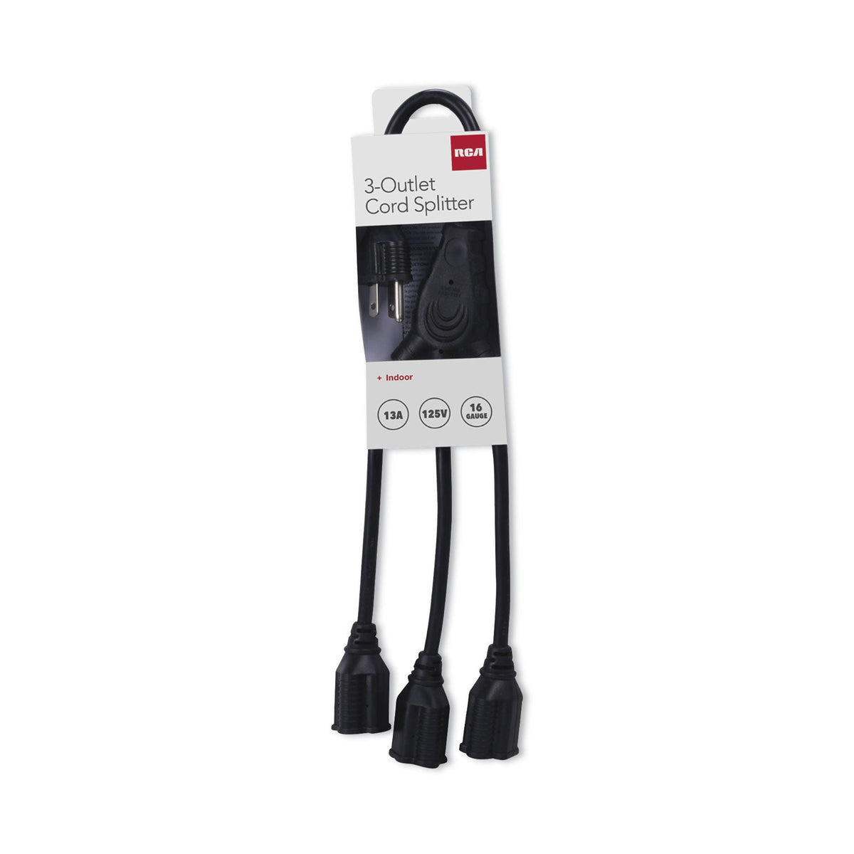 RCA Three-Outlet Cord Splitter, 18", 13 A, Black