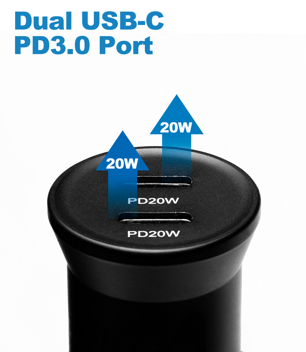 BLAUBECK 40W Dual USB C Car Charger PD3.0 (2 x 20W) Mini Aluminum Compatible with iPhone 12