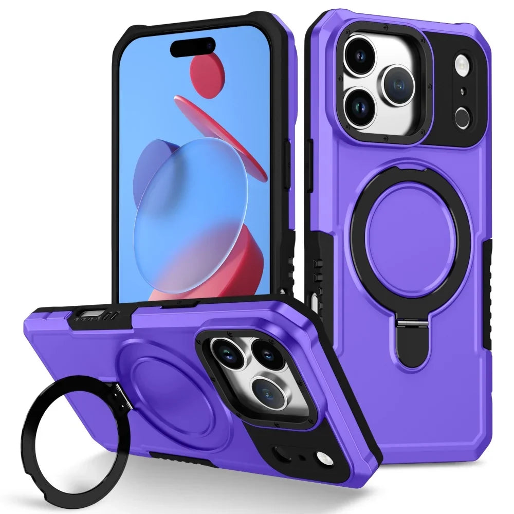 Luxury Armor For Magsafe Magnetic Stand Holder Phone Case For iPhone 17 Pro Max 17 Air Ring Bracket Shockproof Bumper Cover