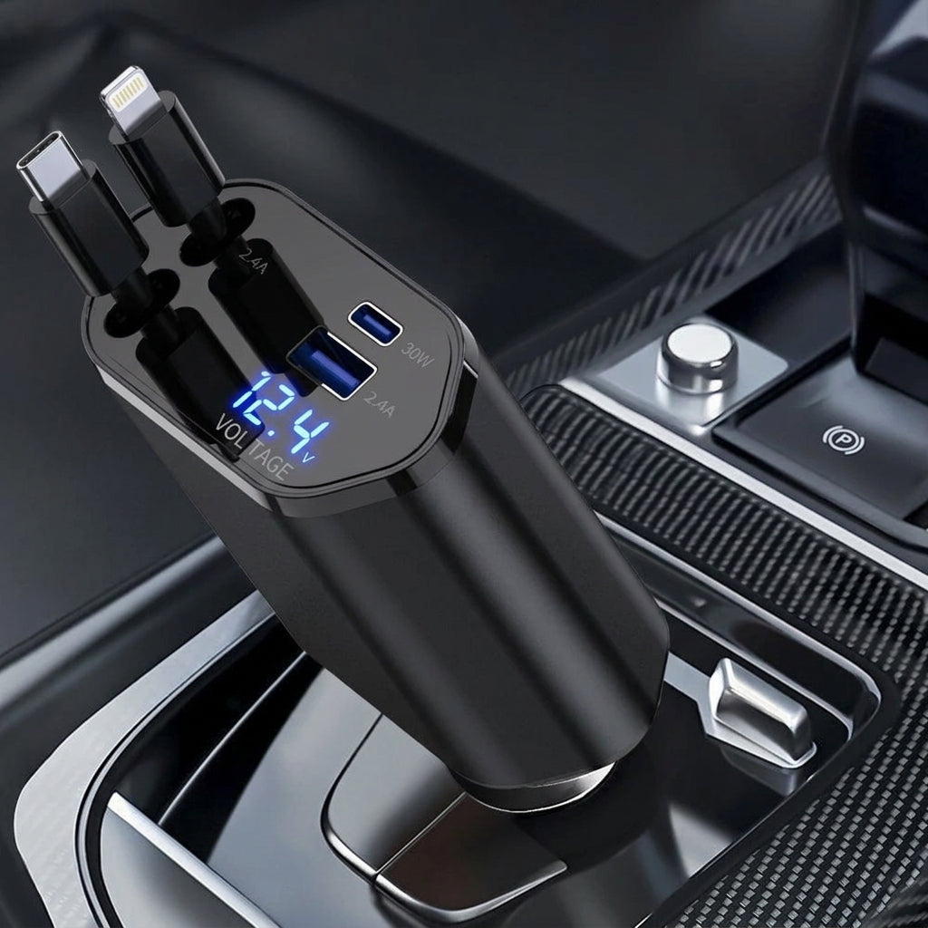 4 In 1 Retractable Car Charger Fast Car Phone Charger 120W With USB Type C Cable